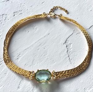 18k Gold Plated Blue Aquamarine Crystal Multi Chain Choker Necklace